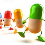Vibrant pill figures in motion