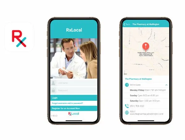 Pharmacy app login and map screen