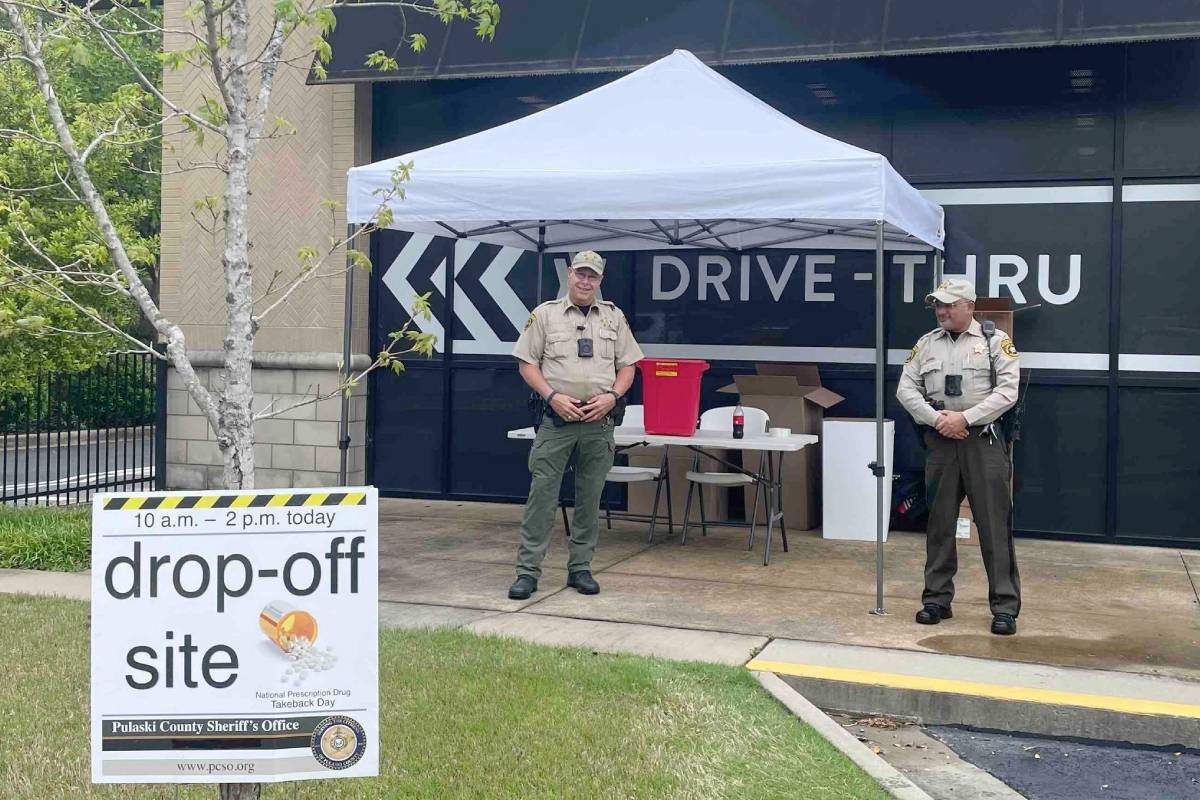 Set up outside pharmacy doors for National Drug Take Back Day