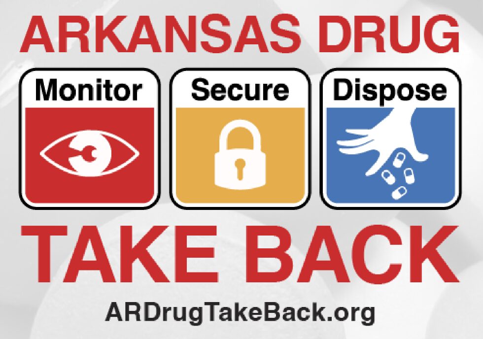 Arkansas Drug Take Back poster - Monitor, Secure, Dispose