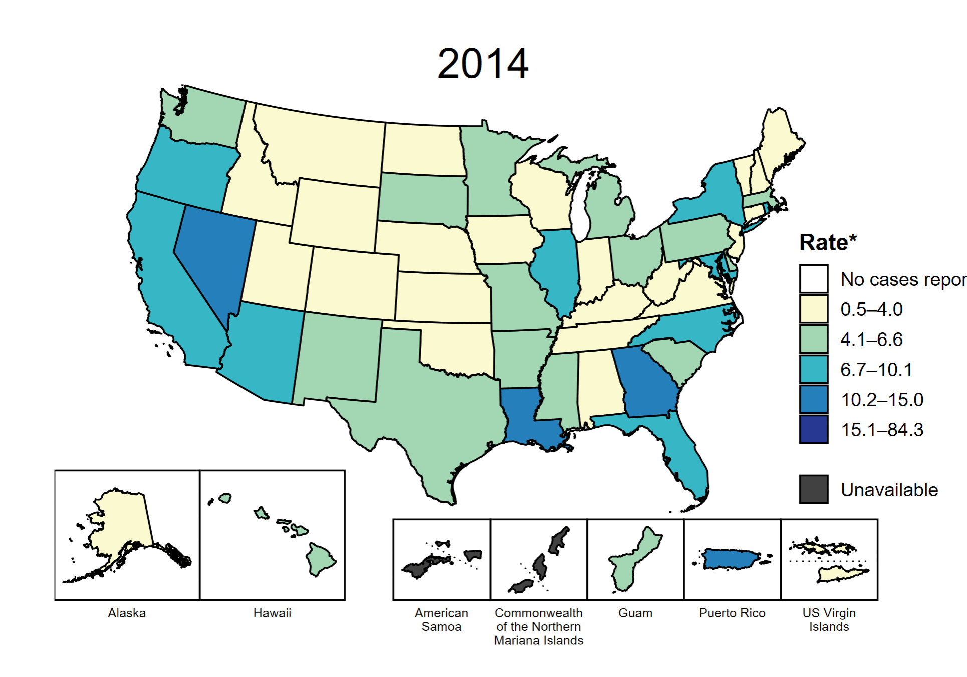 State map showing data distribution, 2014