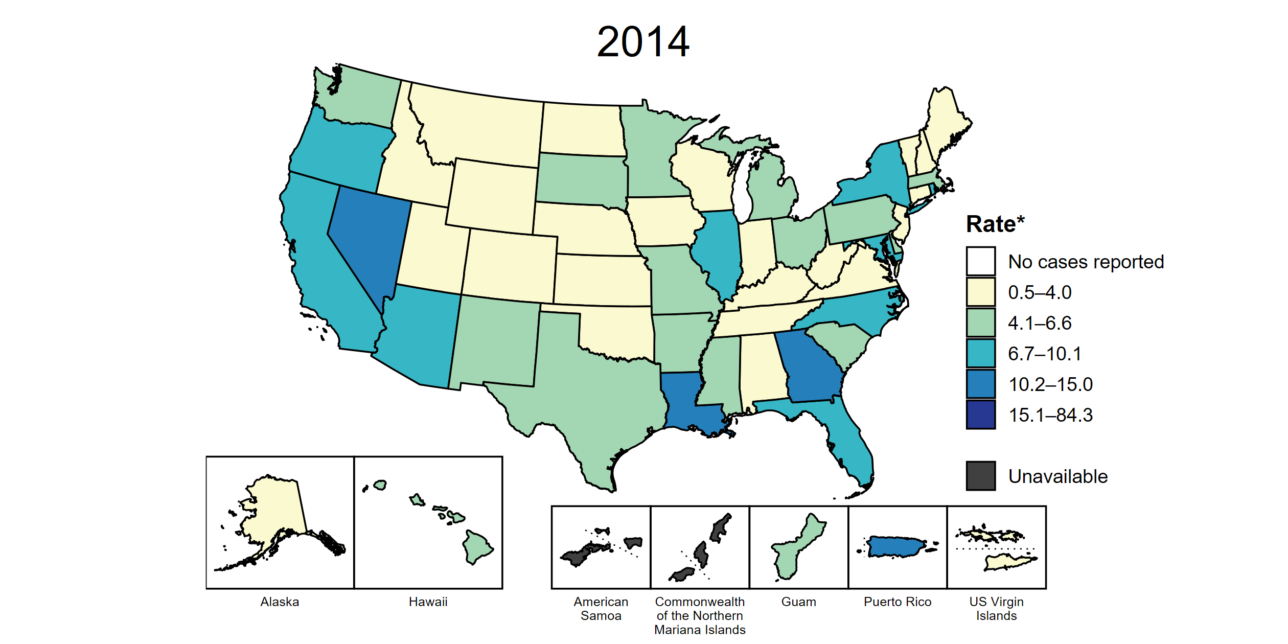 State map showing data distribution, 2014